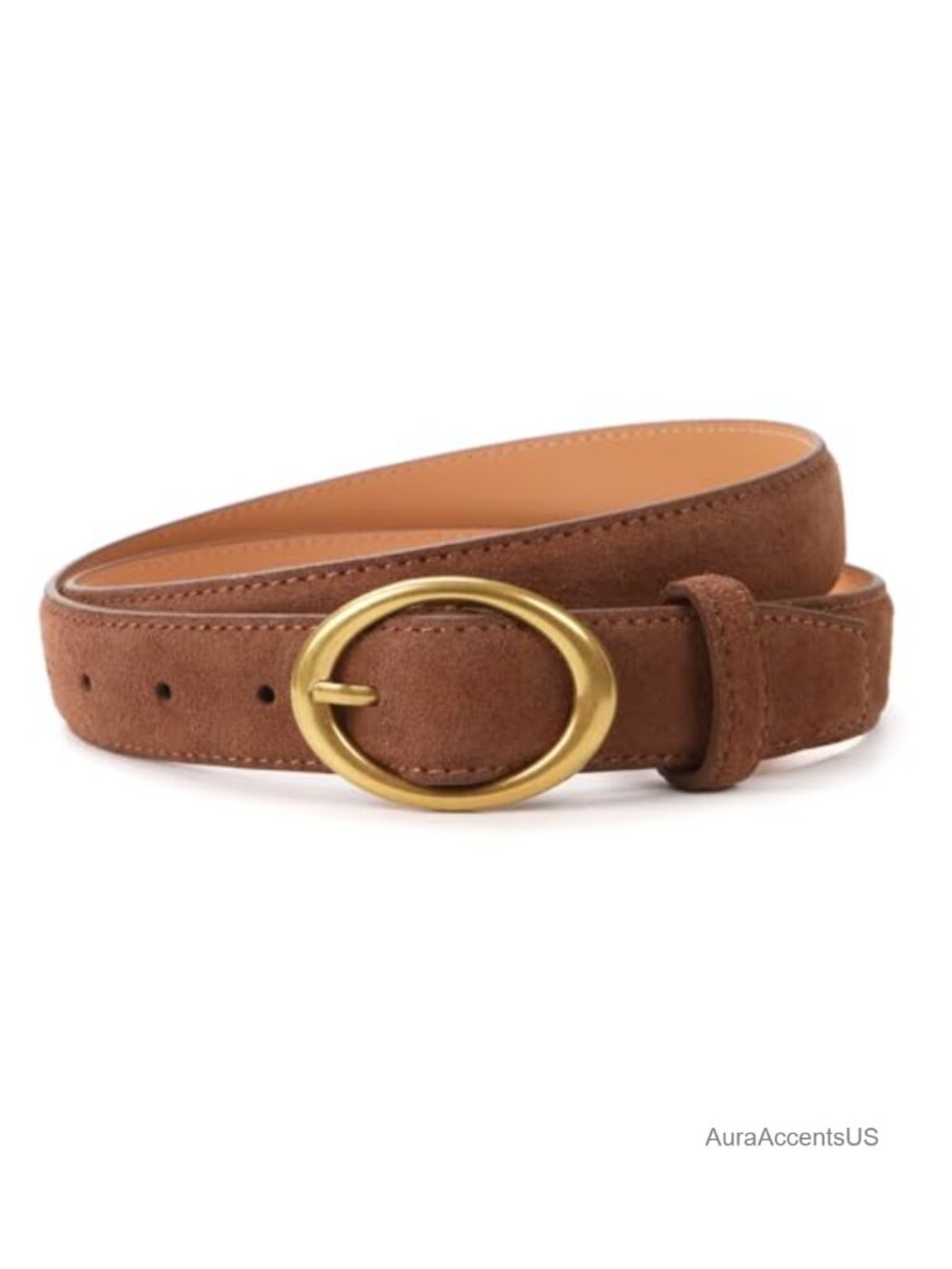 Genuine Suede Leather Women's Belt 1.1" Wide Gold Nickel-Free Buckle